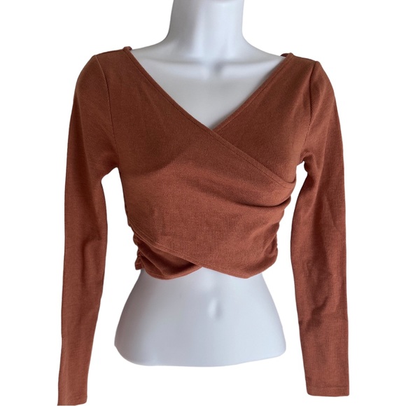 EUC LOVERS + Friends Long Sleeve Ribbed Wrap Cropped Top (BN16-103) - Picture 2 of 11